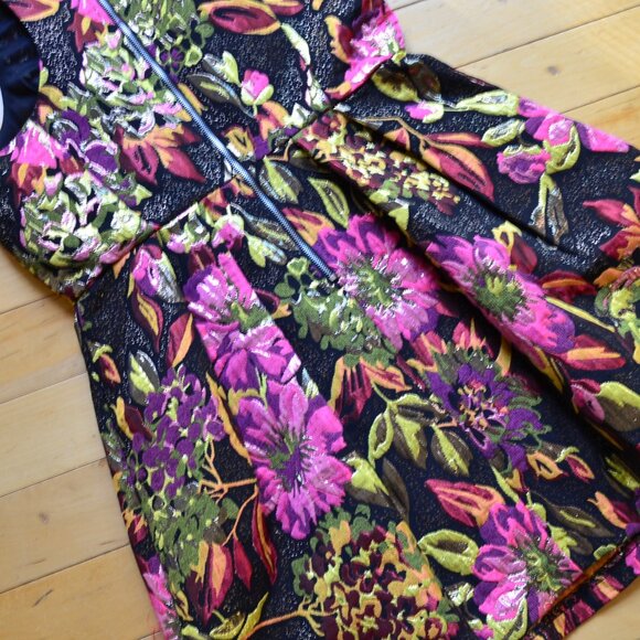 Gianni Bini Dress Womens Small Black Pink Floral Jaquard Metallic Size L NWT - Picture 11 of 13